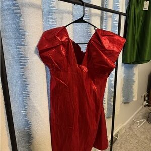 NWT Red Metallic Plisse Tanya Mini Dress